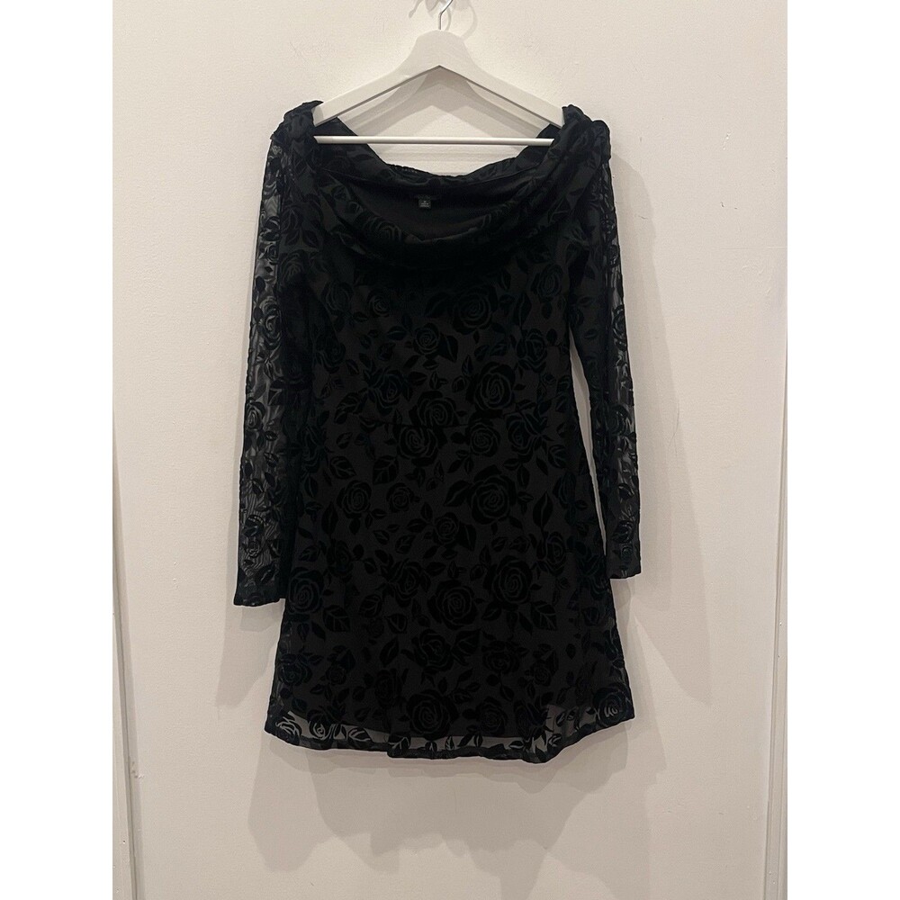 Wild Fable Dress Womens M Black Velvet Burnout Mini Fit and Flare Goth Witchy